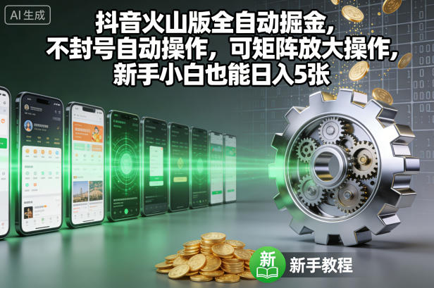 抖音火山版全自动掘金，不封号自动操作，可矩阵放大操作，新手小白也能日入5张【揭秘】-聊项目