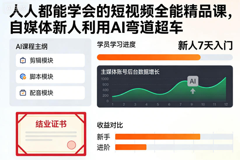 人人都能学会的短视频全能精品课，自媒体新人利用AI弯道超车-聊项目
