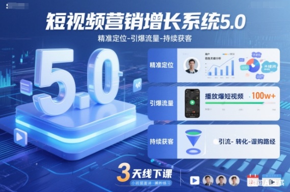 短视频营销增长系统5.0，精准定位-引爆流量-持续获客，3天线下课(音频+图片)-聊项目