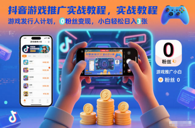 抖音游戏推广实战教程，游戏发行人计划，0粉丝变现，小白轻松日入3张-聊项目