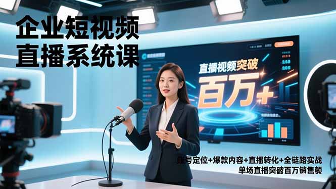 企业短视频直播系统课，账号定位+爆款内容+直播转化+全链路实战，单场直播突破百万销售额-聊项目