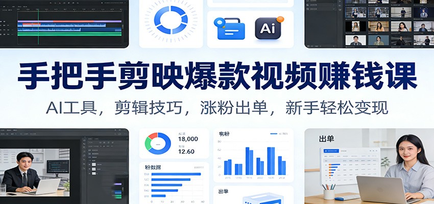 手把手剪映爆款视频赚钱课：AI工具，剪辑技巧，涨粉出单，新手轻松变现-聊项目