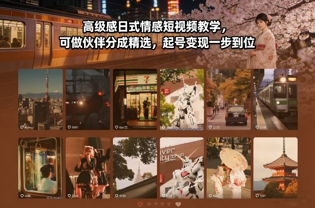 高级感日式情感短视频教学，可做伙伴分成精选，起号变现一步到位-聊项目