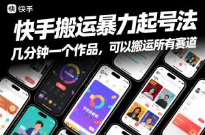 快手搬运暴力起号法，几分钟一个作品，手机就能做，可以搬运所有赛道-聊项目