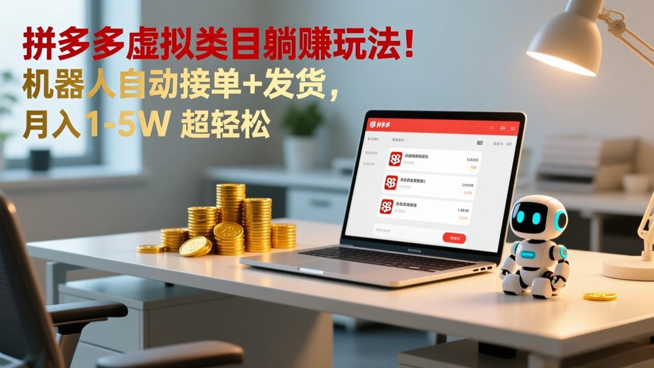 多多虚拟类目躺赚玩法！机器人自动接单+发货，月入 1-5W 超轻松-聊项目