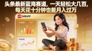 头条最新蓝海赛道，一天轻松大几张，每天花十分钟也能月入过1W【揭秘】-聊项目
