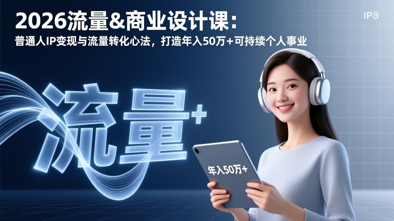 2026流量&商业设计课：普通人IP变现与流量转化心法，打造年入50万+可持续个人事业-聊项目