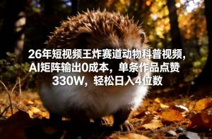 26年短视频王炸赛道动物科普视频,AI矩阵输出0成本,单条作品点赞330W,轻松日入4位数-聊项目