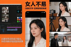 0基础可学！《女人不易》竖屏剧情剪辑课，从素材筛选到成片输出，手把手教你驾驭复杂故事-聊项目