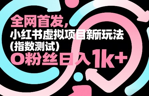 全网首发，小红书虚拟项目新玩法(指数测试)，0粉丝日入1k+，整个玩法完整拆解！-聊项目