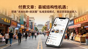 付费文章:县城结构性机遇:搭建“本地社群+朋友圈”私域变现模式,稳定获取副业收入-聊项目