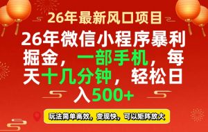26年微信小程序最暴利玩法,每天十几分钟,稳稳日入500+-聊项目