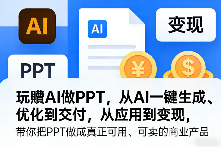 玩賺AI做PPT，从AI一键生成、优化到交付，从应用到变现，带你把PPT做成真正可用、可卖的商业产品-聊项目
