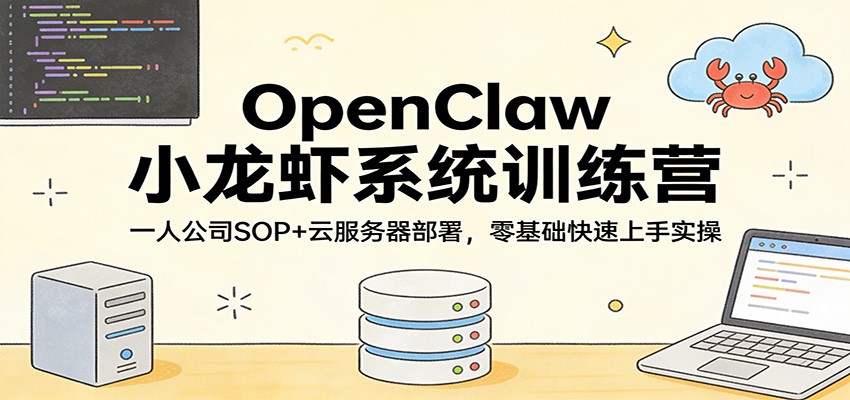 OpenClaw小龙虾系统训练营：一人公司SOP，云服务器部署，零基础快速上手实操-聊项目