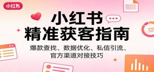 小红书精准获客指南:爆款查找、数据优化、私信引流、官方渠道对接技巧-聊项目