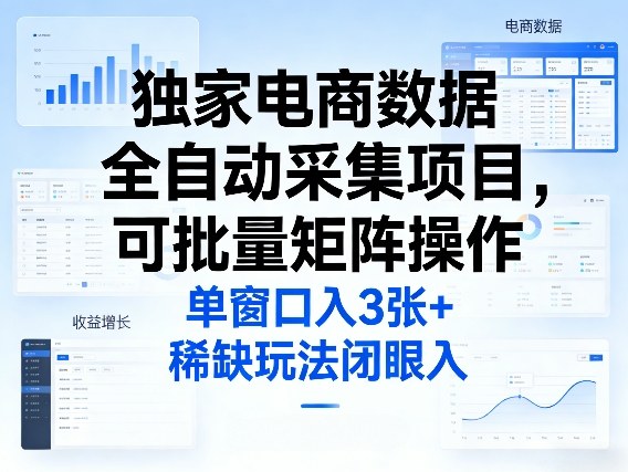 独家电商数据全自动采集项目，可批量矩阵操作，单窗口日入3张+，稀缺玩法闭眼入【揭秘】-聊项目
