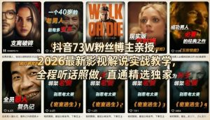 抖音73W粉丝博主亲授，2026最新影视解说实战教学，全程听话照做，直通精选独家-聊项目