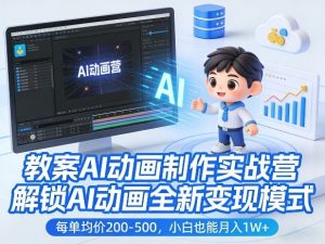 教案AI动画制作实战营,解锁AI动画全新变现模式,每单均价200-500,小白也能月入1W+-聊项目