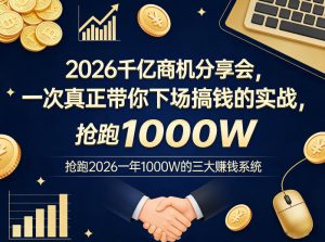 2026千亿商机分享会,一次真正带你下场搞钱的实战,抢跑2026一年1000W的三大賺钱系统-聊项目
