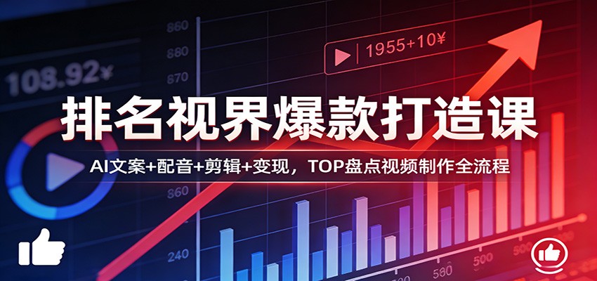排名视界爆款打造课：AI文案+配音+剪辑+变现，TOP盘点视频制作全流程-聊项目