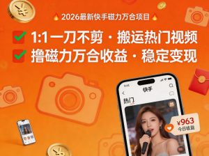 2026年最新快手磁力万合项目,1比1一刀不剪搬运热门视频,撸磁力万合收益-聊项目