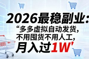 2026最稳副业:多多虚拟自动发货,不用囤货不用人工,月入过1W【揭秘】-聊项目