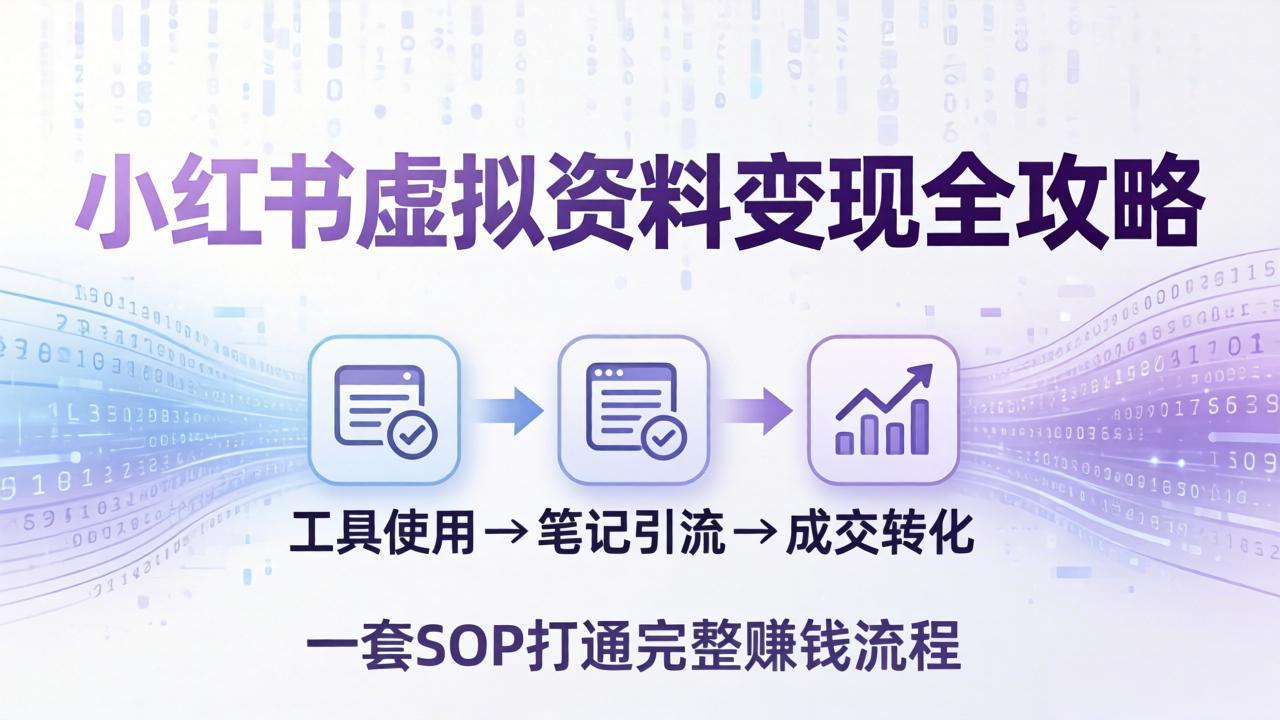 小红书虚拟资料变现全攻略：从工具使用到笔记引流成交，一套 SOP 打通完整赚钱流程-聊项目