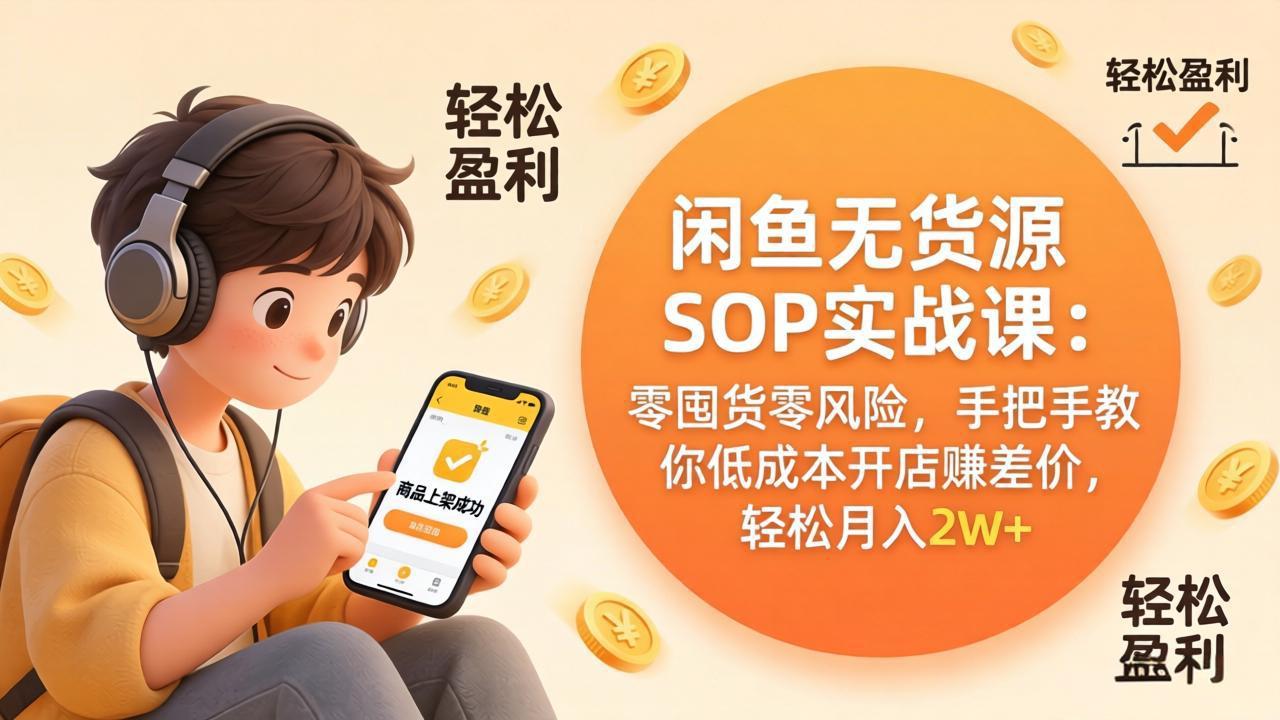 闲鱼无货源SOP实战课：零囤货零风险，手把手教你低成本开店赚差价，轻松月入2w+-聊项目