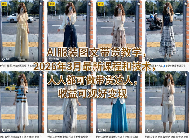 AI服装图文带货教学，2026年3月最新课程和技术，人人都可做带货达人，收益可观好变现-聊项目
