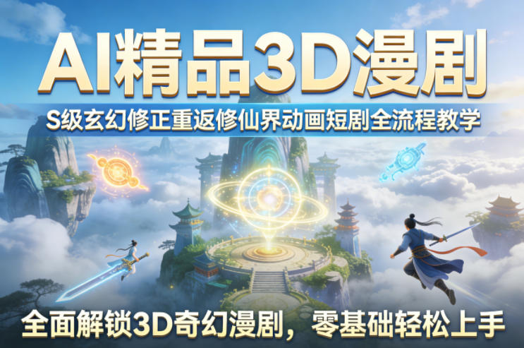AI精品3D漫剧S级玄幻修正重返修仙界动画短剧全流程教学,全面解锁3D奇幻漫剧,零基础轻松上手