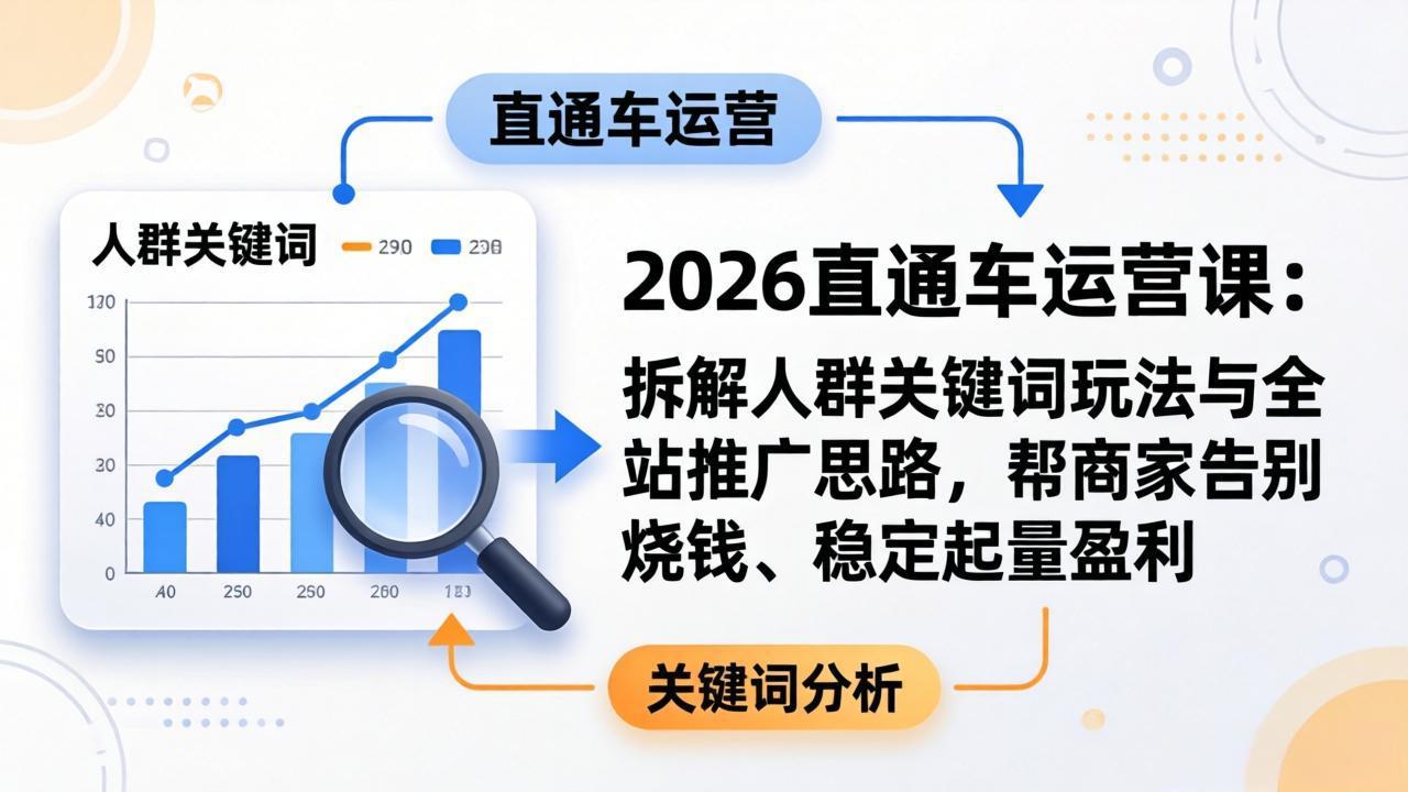 2026直通车运营课：拆解人群关键词玩法与全站推广思路，帮商家告别烧钱、稳定起量盈利-聊项目