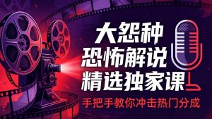 大怨种恐怖解说精选独家课:电影下载+文案配音+片头封面,手把手教你冲击热门分成-聊项目
