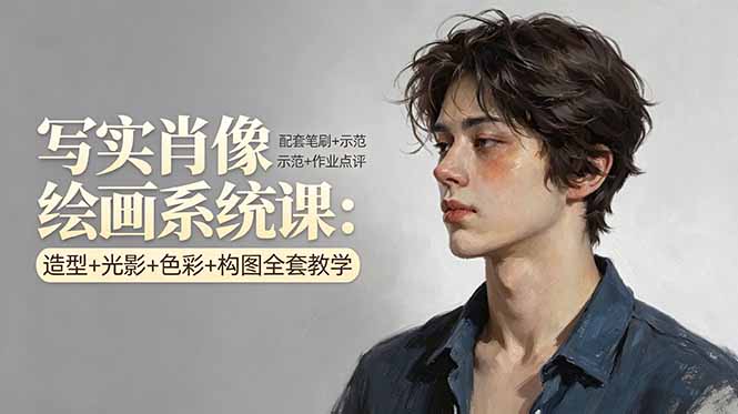 写实肖像绘画系统课：造型+光影+色彩+构图全套教学，配套笔刷+示范+作业点评-聊项目