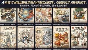 抖音17W粉丝博主亲授AI作图实战教学,0基础轻松学,可入创作者伙伴计划,接单收徒双增收-聊项目