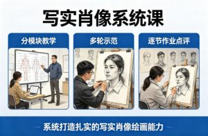 写实肖像系统课,全程分模块教学+多轮示范+逐节作业点评,系统打造扎实的写实肖像绘画能力-聊项目