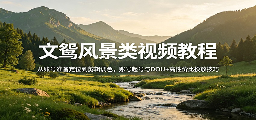 文鸳风景类视频教程：从账号准备定位到剪辑调色，账号起号与DOU+高性价比投放技巧-聊项目