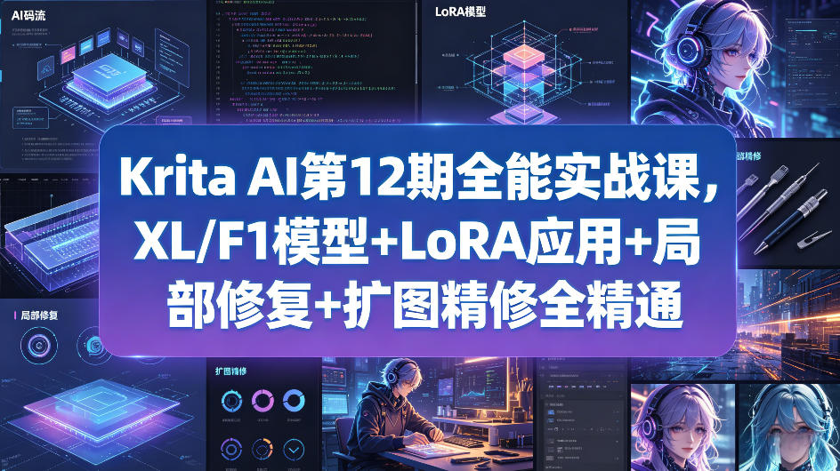 Krita AI第12期全能实战课，XL/F1模型+LoRA应用+局部修复+扩图精修全精通-聊项目