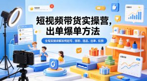 短视频带货实操营，出单爆单方法，全程实操讲解如何起号、涨粉、选品、出单、投放-聊项目