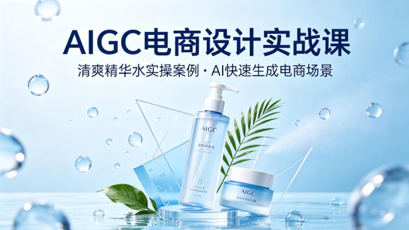 AIGC电商设计实战课，以清爽精华水为实操案例，教你用AI快速生成电商场景-聊项目