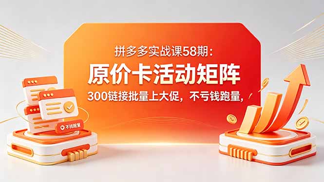 拼多多实战课58期：原价卡活动矩阵，300链接批量上大促，不亏钱跑量-聊项目