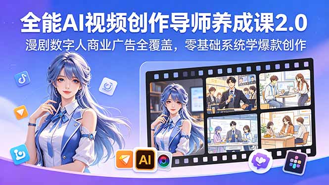 全能AI视频创作导师养成课2.0，漫剧数字人商业广告全覆盖，零基础系统学爆款创作-聊项目
