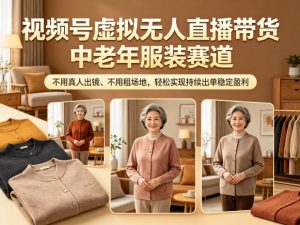 视频号虚拟无人直播带货中老年服装赛道，不用真人出镜、不用租场地，轻松实现持续出单稳定盈利-聊项目