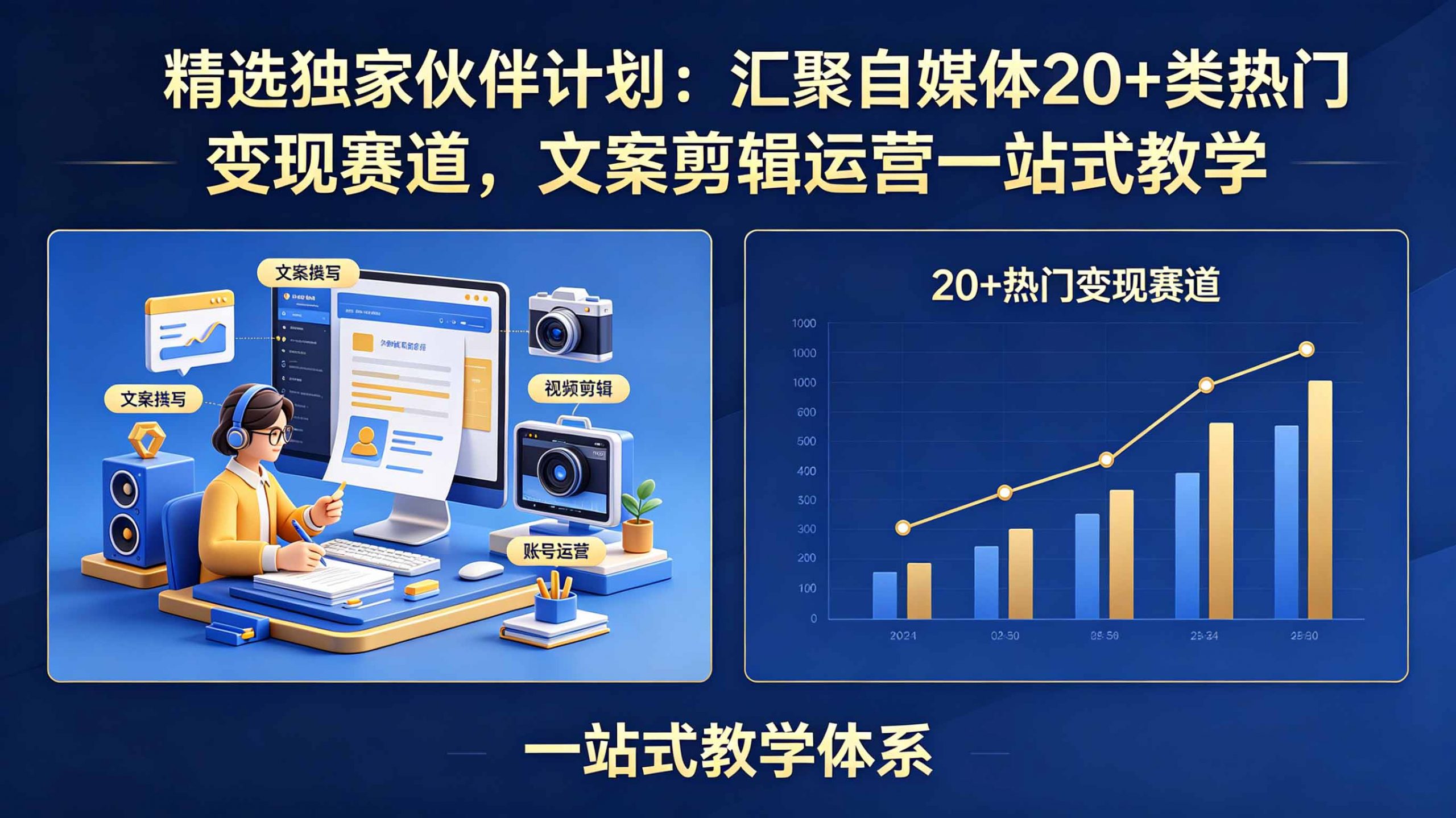 精选独家伙伴计划：汇聚自媒体20+类热门变现赛道，文案剪辑运营一站式教学-聊项目