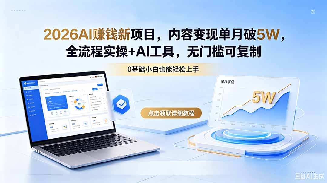 2026AI赚钱新项目，内容变现单月破5W，全流程实操+AI工具，无门槛可复制-聊项目