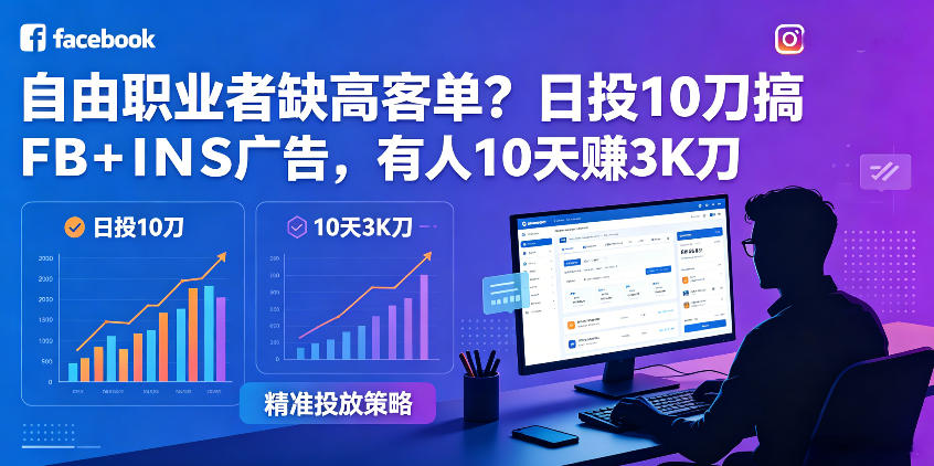自由职业者缺高客单？日投10刀搞FB+INS广告，有人10天赚3K刀！【原创双语字幕】-聊项目