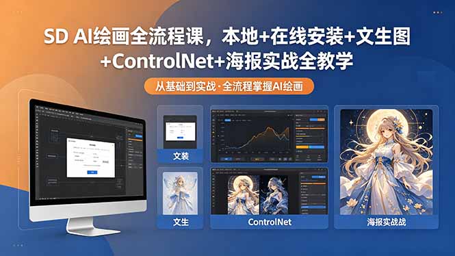 SD AI绘画全流程课，本地+在线安装+文生图+ControlNet+海报实战全教学-聊项目