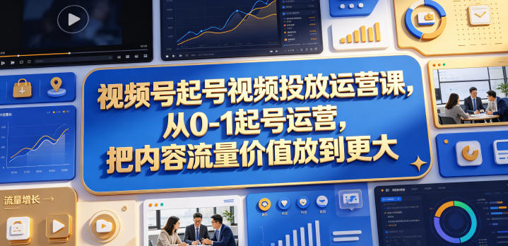 视频号起号视频投放运营课，从0-1起号运营，把内容流量价值放到更大-聊项目