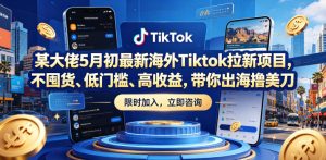某大佬5月初最新海外Tiktok拉新项目，不囤货、低门槛、高收益，带你出海撸美刀-聊项目