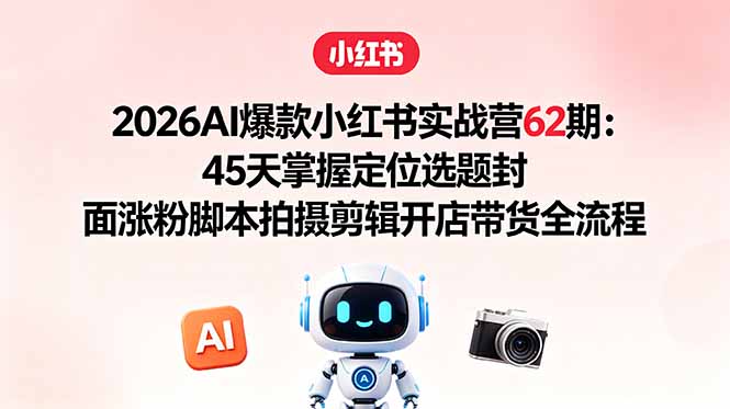 2026AI爆款小红书实战营62期：45天掌握定位选题封面涨粉脚本拍摄剪辑开店带货全流程-聊项目
