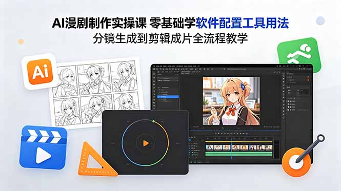 AI漫剧制作实操课 零基础学软件配置工具用法 分镜生成到剪辑成片全流程教学-聊项目